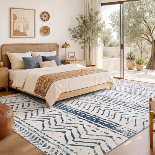 Nakagishi Boho 5x7 Area Rug Living Room Rugs Machine Washable Navy Blue - Image 6