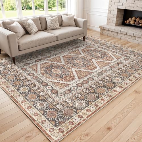 6x9 Area Rug Washable Vintage: Non Slip Living Room Carpet Brick - Image 2