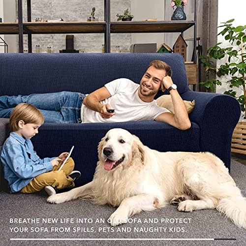 ZNSAYOTX Stretch Oversized Couch Cover Universal Sofa Covers for Living Room Dogs Pet Furniture Protector Spandex Extra Large Sofa Slipcovers with Anti Slip Foam Sticks (Navy Blue, XL Sofa) - Image 2
