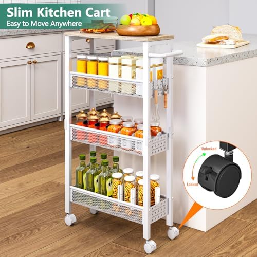 Vivihomety 4-Tier Slim Utility Rolling Laundry Cart with Wheels, Metal - Image 2