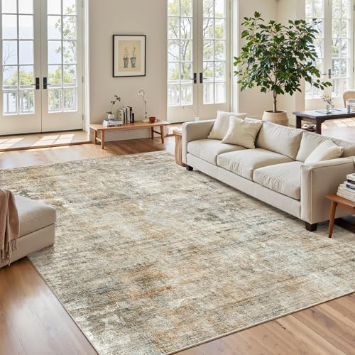 Soalmost Abstract Rug 5x7 Washable Area Rugs for Living Room, Orange/Brown by Soalmost