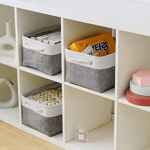 TheWarmHome Storage Bins for Shelves - 13.8L×9.8W×6.7H inch 3 Pack Medium Collapsible Storage Baskets for Organizing | Fabric Storage Cubes for Linen Closet Toy Home (White&Grey) - Image 4