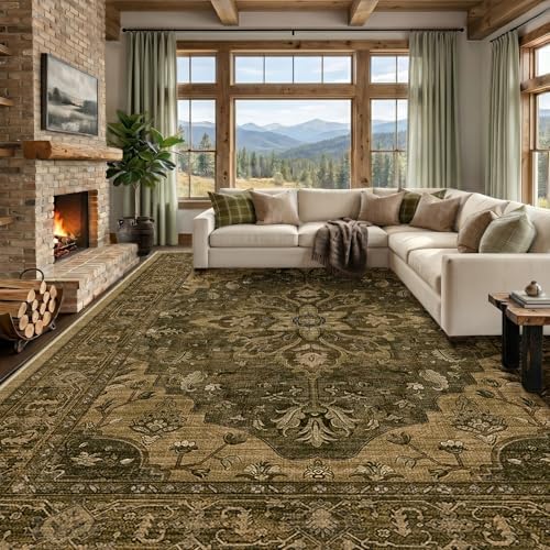 RELEANY Washable Area Rug, Large 10'x14', Brown/Dark Brown by RELEANY