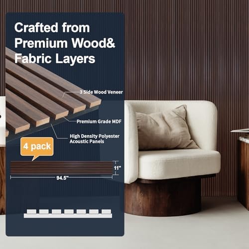 NeatiEase Wood Panels for Wall, 4-Piece 94.5" x 11" Soundproof Wood Slat Wall Panel for Interior Wall Decor Noise Cancelling, Acoustic Wall Panels, Sound Absorbing Panel (Rustic Walnut) - Image 2