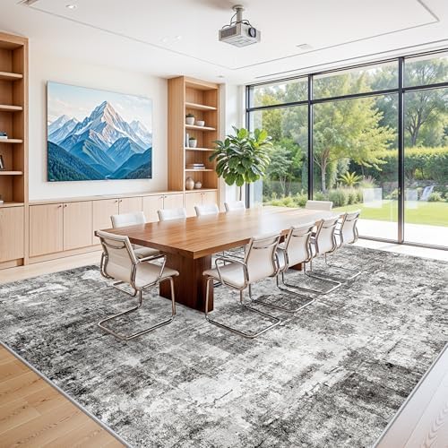 12x15 Area Rug for Living Room – Large Modern Neutral Abstract Thin Washable Carpet, Soft Low Pile Non-Slip Stain-Resistant for Bedroom Dining Room Home Office (Grey) - Image 2
