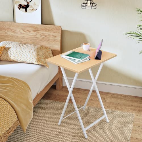 HOOBRO Folding TV Tray Tables, Set of 2 Side Table for Small Space, Industrial Snack Tables for Eating at Couch, Stable Metal Frame, Easy Assembly, Space Saving, Natural and White WN25BZ01 - Image 5