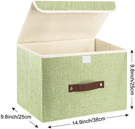 TYEERS Collapsible Storage Boxes, Washable Fabric Storage Bins with Lids, 14.9x9.8x9.8 inches, 2 Pack, Green - Image 2