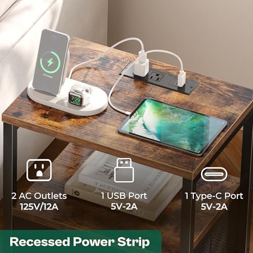 Huuger Nightstands Set of 2, End Tables with Charging Station, Side Table - Image 4
