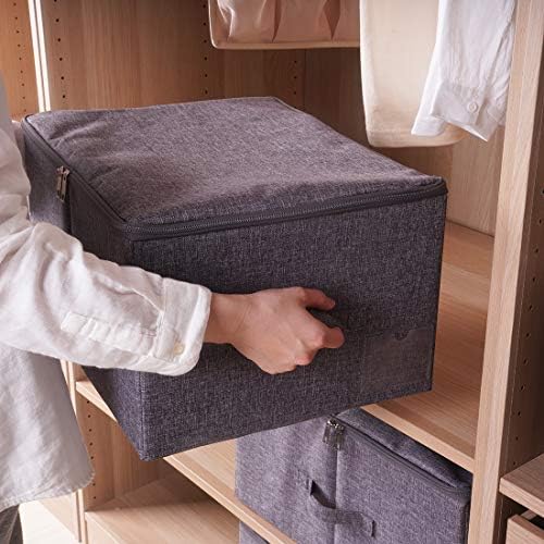2Pcs Fabric Folding Washable Wardrobe Clothes Storage Baskets with Zip Lid - Image 6