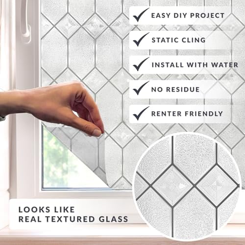 Old English Window Privacy Film by Artscape - Textured Leaded Glass Design, Static Cling, Allows Natural Light in, UV Protection, Phthalate and BPA Free, Made in USA - 36 x 72 Inch - Image 2