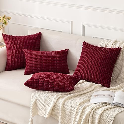MIULEE Euro Sham Corduroy Decorative Throw Pillow Covers 24x24 Burgundy - Image 2