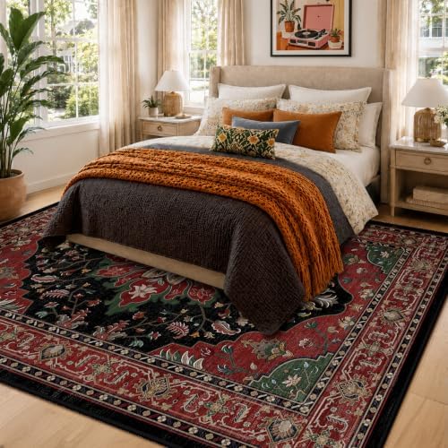 RELEANY Washable Area Rug, 6'x9', Red/Black - Image 2