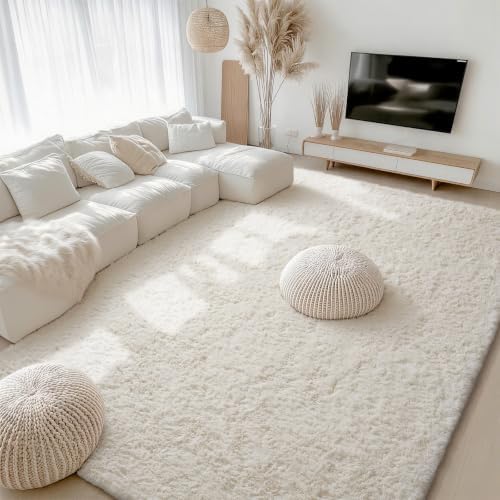 Ophanie Area Rugs 10x12 Living Room, Large Ivory Bedroom Carpet, Big Shag Indoor Thick Soft Nursery Rug, Fluffy Carpets for Boy and Girls Room Home Decor Aesthetic with Over 99 pcs Pile fibers by Ophanie