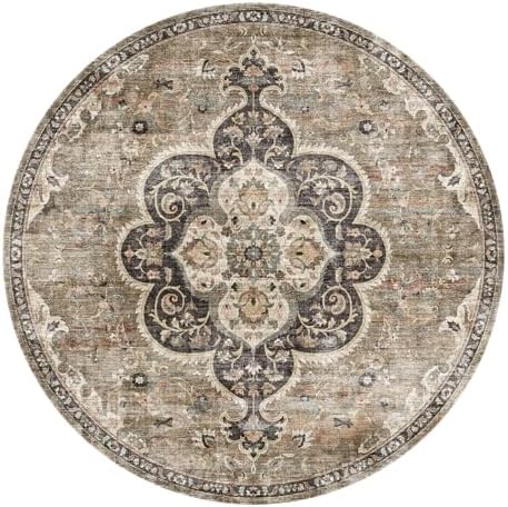 ReaLife Rugs Machine Washable Area Rug - Living Room Bedroom Bathroom Kitchen Entryway Office - Non Slip Low Pile Stain Resistant Premium - Boho Farmhouse Vintage - Joy - Brown Beige 4' Round - Image 3