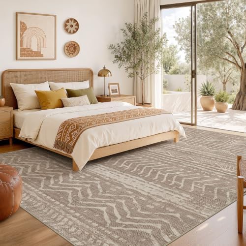 Nakagishi 9x13 Area Rugs Living Room: Washable Boho Large Neutral Soft Farmhouse Area Rugs Stain Resistant Modern Non-Slip Indoor Floor Carpet for Bedroom Nursery Kids Playroom Office-Dark Brown - Image 6