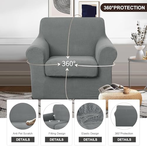 U-NICE HOME 2 Pieces Chair Covers Stretch Chair Slipcover, Grey - Image 4