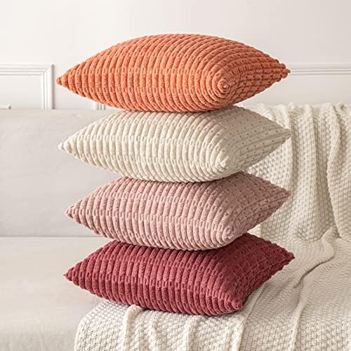 MIULEE Corduroy Decorative Throw Pillow Covers 18x18 Crimson Pack of 2 - Image 4