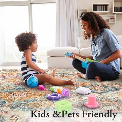 Lahome Moroccan Washable Area Rugs 9x12 Living Room, Soft 9x12 Area Rug for Bedroom, Oriental Non-Slip Non Shedding Throw Large Carpet for Dining Room Office Elise, Cream/Multi - Image 6