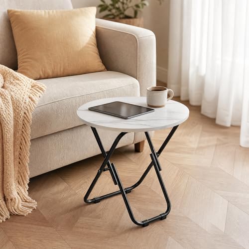 VECELO Patio Outdoor Side Table Set of 2,17.7 inch Small Folding Table Round Waterproof Wood Table,Foldable Anti-Rust Metal Legs Snack Desk for Garden Balcony,Yard,Living Room - Image 7