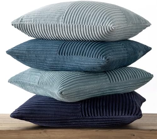 MIULEE Dusty Blue Navy Farmhouse Throw Pillow Covers 20x20 Inch Set of 4 Boho Patchwork Gradient Cushion Cases Western Modern Pillow Cases Corduroy Home Decor for Couch Sofa Living Room Bed - Image 6