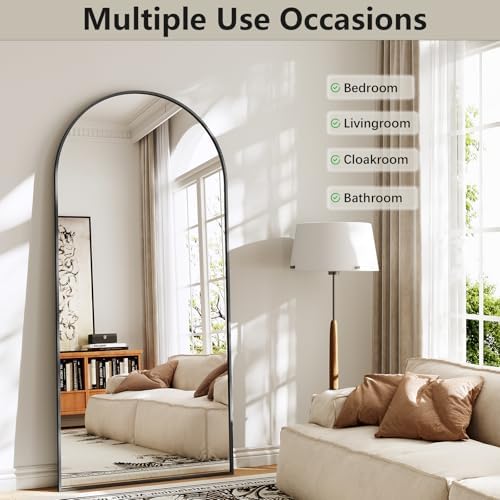 Mirror Full Length, 28"x71" Large Arched Floor Full Length Mirror with Stand, Room Decor Big Full Body Floor Mirror with HD Tempered Glass Aluminum Frame for Bedroom Living Room, Black - Image 3