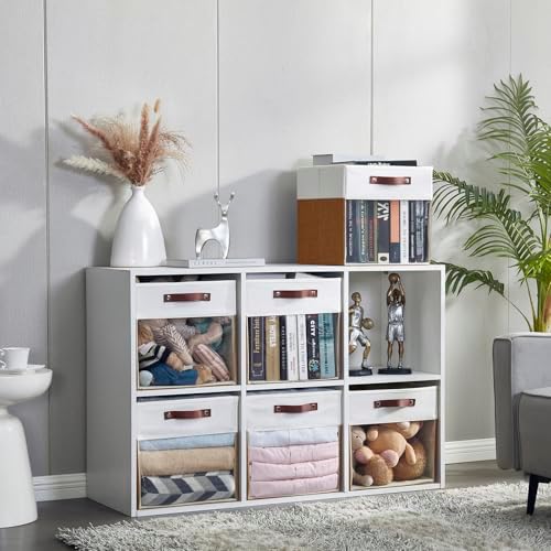 Bagnizer Storage Cubes, 4 Pack Linen Foldable Storage Bins (13 x 13 inch) with Clear Window and Handles, Fabric Organizer for Shelf Closet, Clothes, Books - (Brown and White) - Image 5