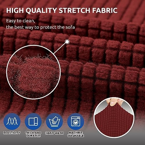 KEKUOU Stretch Loveseat Couch Cover, 2 Cushion Couch Slipcover,Dark Red - Image 5