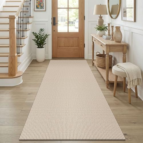 KOZYFLY Runners for Hallways 3x8 ft Washable Kitchen Runner Non Slip Rubber Backed Hall Runners Cotton Entryway Runner Rugs for Indoor Backdoor Bedroom Kitchen, Ivory Beige by KOZYFLY
