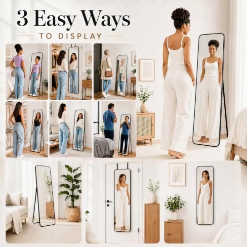 57x20" Full Length Mirror Floor Stand,Over the Door,Wall Mounted Black - Image 6