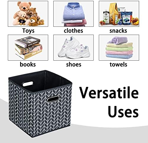 Black Foldable Storage Cubes Bins , Fabric Storage Box Cubes Organizer Baskets with Dual Handles for Home Organizer (Grey Wave) - Image 3