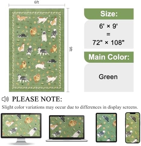 DUKINO 6x9 Washable Dog Area Rug for Living Room Non Slip, Green - Image 2