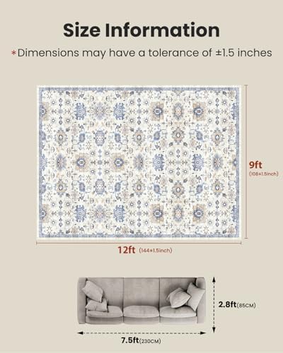 AMADA HOMEFURNISHING 9x12 Washable Area Rug, Low-Profile Large Area Rug with Non-Slip Backing & Durable Edge Binding, Vintage Large Rugs for Living Room, Bedroom & Dining Room - Image 2
