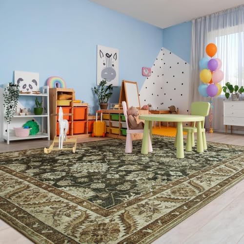 Hanples 5x7 Area Rugs for Living Room, Washable Rug Vintage Floral, Brown - Image 5
