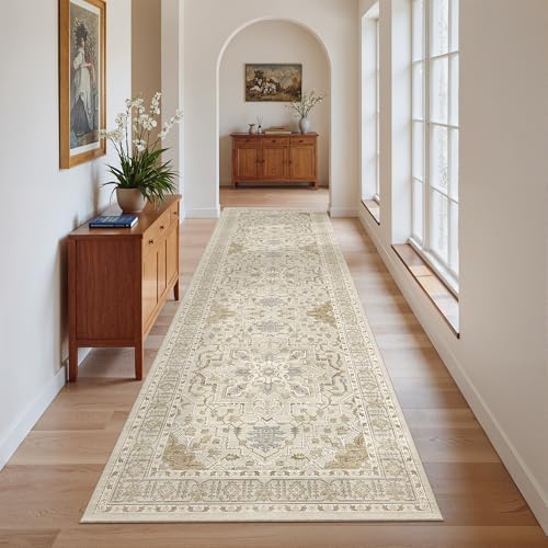 Madane Kitchen Runner 2'6''x8' Soft Rug Runners for Hallways, Beige/Blue - Image 2