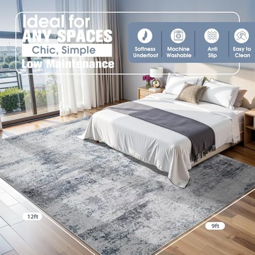 9x12 Area Rugs for Living Room Washable Bedroom Dining Room Blue Grey - Image 2