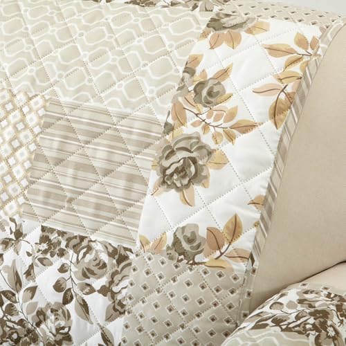 Great Bay Home Reversible Patchwork Recliner Cover - Washable Slipcover Furniture Protector with Elastic Straps - Perfect for Kids & Pets - Box-Stitched Detail (Taupe) (Pack of 2) - Image 6