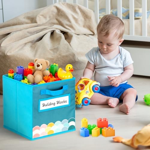 Cube Storage Bins, 3 Pack 11 Inch Fabric Storage Bins with Handle and Label Window, Foldable Storage Cubes, Colorful Fabric Bins for Kids Room, Classroom Organization and Storage, Clothes, Toys - Image 4