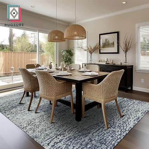 RUGSURE Washable Area Rug - 1/6 Thick - Stain & Water Resistant Non-Slip - Resistant Rug for Living Room, Bedroom, Nursery, Pet & Child Friendly, Vintage Charm Area Rugs (Grey+LightTeal, 9' x 12') - Image 4