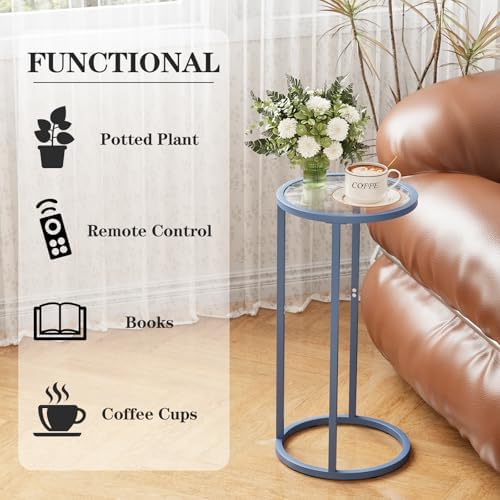 Easy Paws C Table Side End Table, Small Round Couch Sofa Tray Snack Table for Living Room, Bedroom,Accent Coffee Table,TV Tray Table for Small Space, Nightstand with Metal Frame(Blue) - Image 7