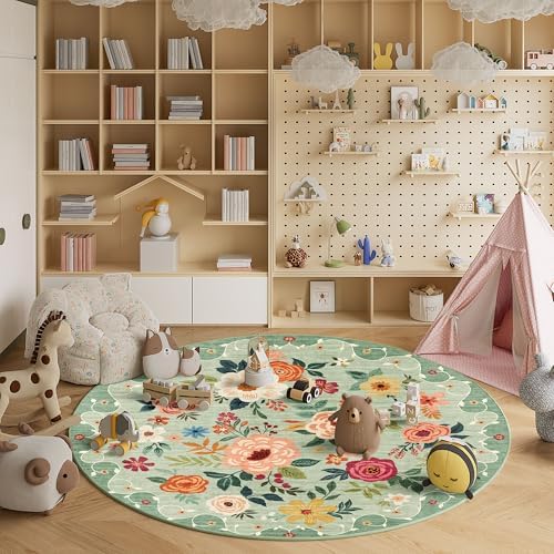DUKINO 6ft Round Rug, Soft Washable Circle Rug for Bedroom Non Slip, Green - Image 4