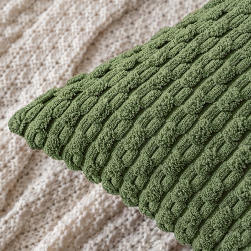 MIULEE Decorative Throw Pillow Covers 18x18 Moss Green Textured Corduroy - Image 2