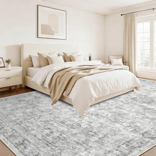 10x14 Area Rugs for Living Room: Washable Large Vintage Floral Rug Low Pile Non-Slip Boho Carpet for Bedroom Dining Home Office (Grey, 10'x14') - Image 5