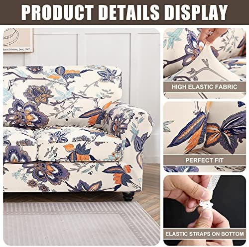 SearchI Stretch Sofa Cover Printed Couch Cover, Floral Pattern 3 Pieces Loveseat Slipcover with 2 Separate Cushion Cover, Washable Furniture Protector for Living Room(Loveseat, Flower Pattern) - Image 5