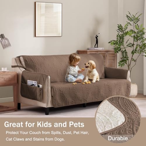 Toffee Loveseat Covers 2 Cushion Couch, Water-Repellent Sofa Cover for Love Seat, Washable Quilted Couch Covers, Pet Friendly Sofa Slipcovers (Loveseat 56", Raw Umber) - Image 2
