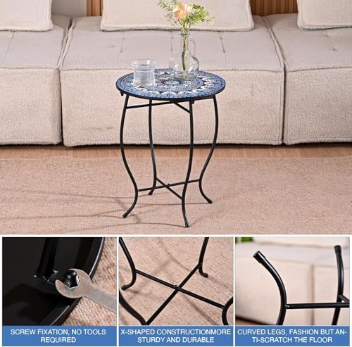 Metal Round Side Table, Weather Resistant Patio Accent Table for Indoor Outdoor Use, Plant Stand for Flower Pots Vase Home Decor, Easy Assemble - Image 5