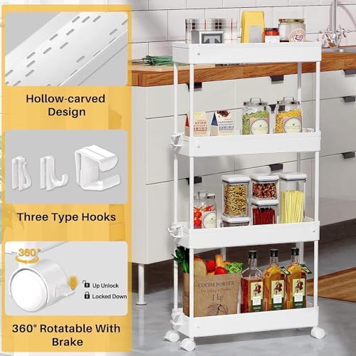 SPACEKEEPER Slim Rolling Storage Cart, 4 Tier Bathroom Cart Organizer,White - Image 2