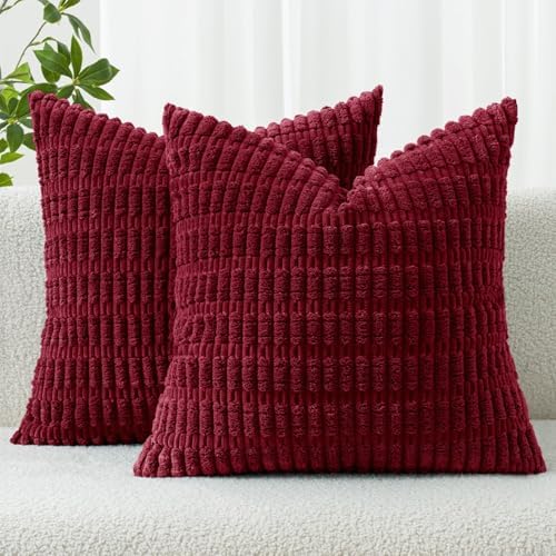 MIULEE Corduroy Decorative Throw Pillow Covers 20x20 Burgundy Pack of 2 by MIULEE