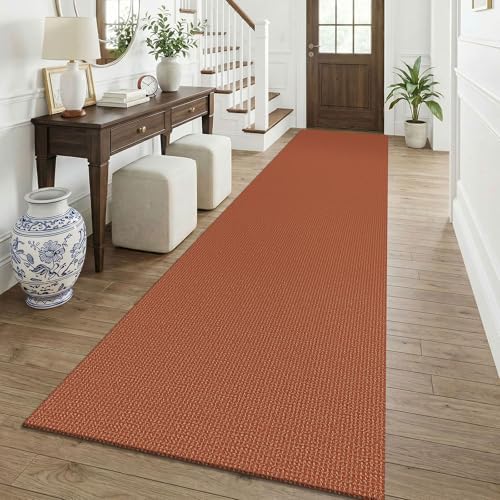 KOZYFLY Orange 3x12 Runners Rugs for Hallway, Long Washable Runner Rug, Woven Non Slip Kitchen Runner, Braided Entryway Rug, Floor Carpet for Entry, Aisle, Hall, Burnt Orange/Tan by KOZYFLY