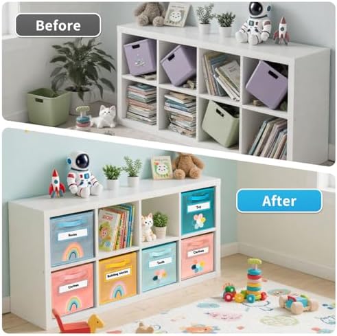 Cube Storage Bins, 6 Pack 11 Inch Fabric Storage Bins with Handle and Label Window, Foldable Storage Cubes, Colorful Fabric Bins for Kids Room, Classroom Organization and Storage, Clothes, Toys - Image 6