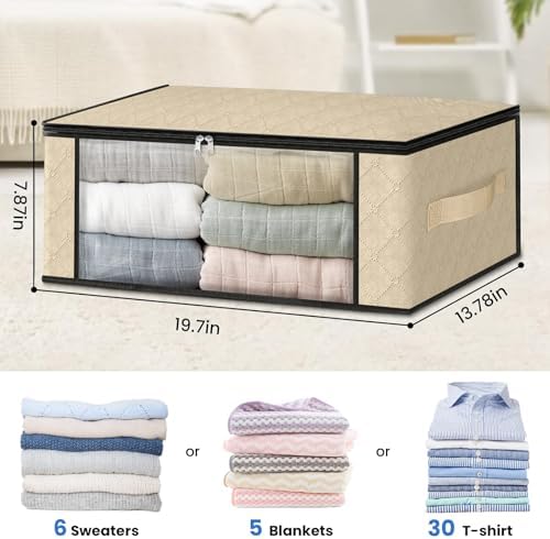 HomeHacks 10-Pack Clothes Organizer Storage Bags, 35L Storage Bins, Beige - Image 2